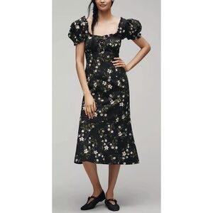 Anthropologie Black Floral Midi Dress